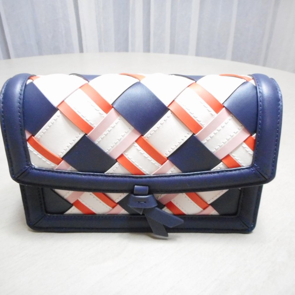 Kate Spade Knott Woven Flap Crossbody in Blue with Silver Chain - Picture 2 of 5